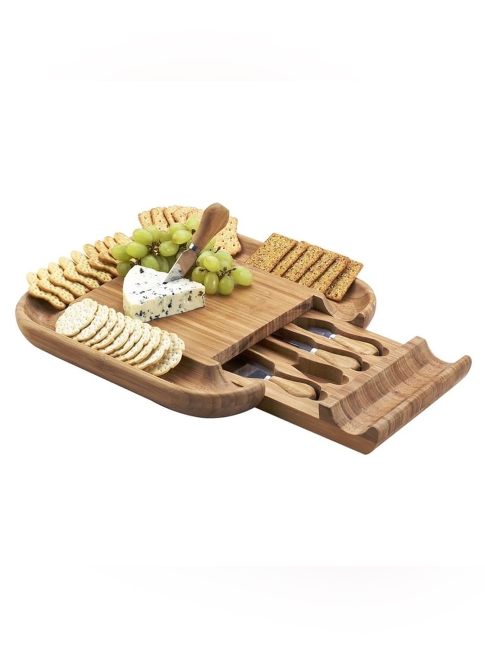 NWT Malvern Bamboo Cheese Board w/ Slide-Out Knife Drawer Natural Wood